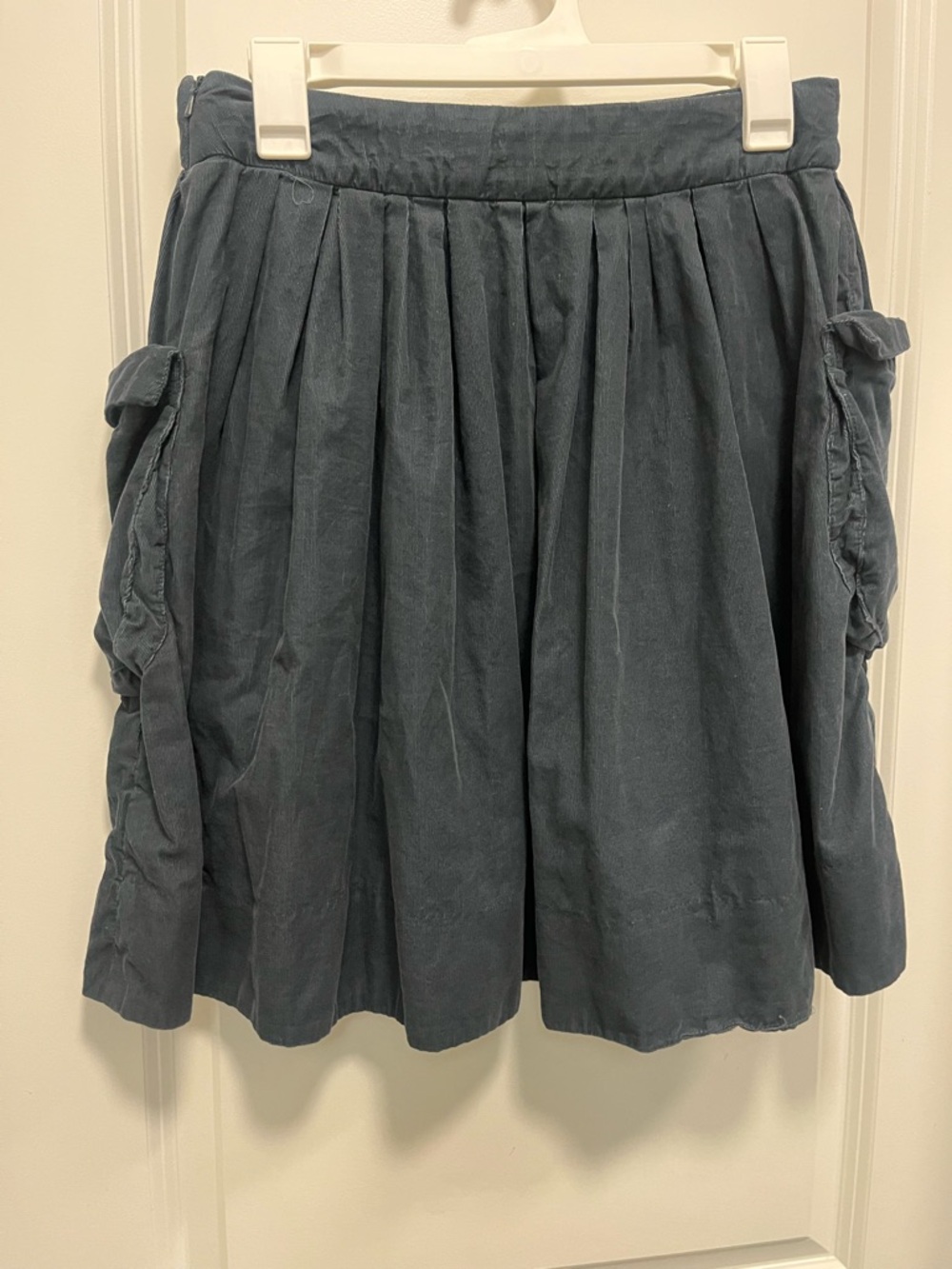 MAEVE Corduroy Full Pleated Knee Length Cargo Skirt Avant Garde Artsy Blue 4